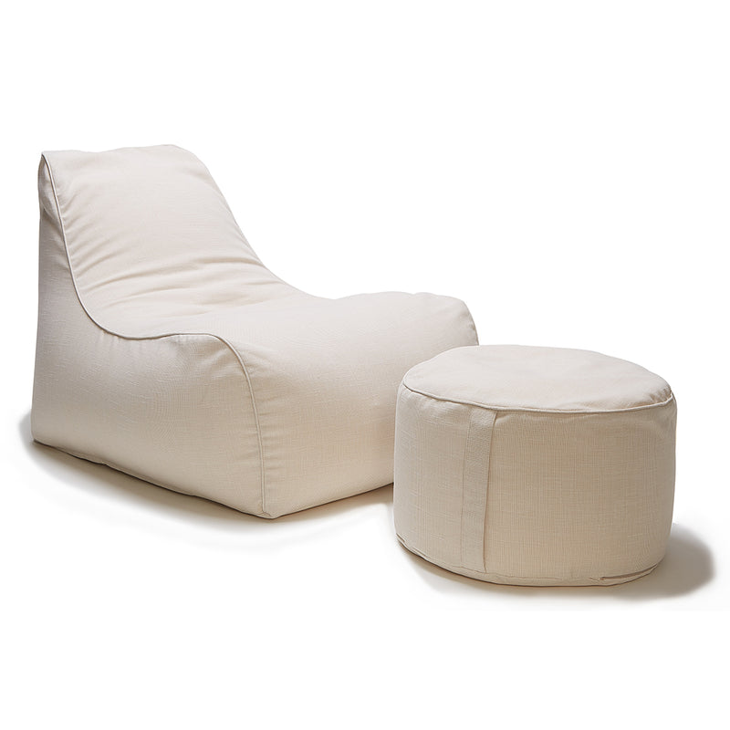 Deluxe Outdoor Lounger and Round Ottoman-beige