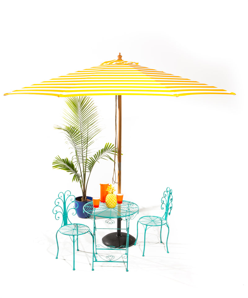 Sunny Marbella - 3m diameter yellow and white stripe umbrella with cover