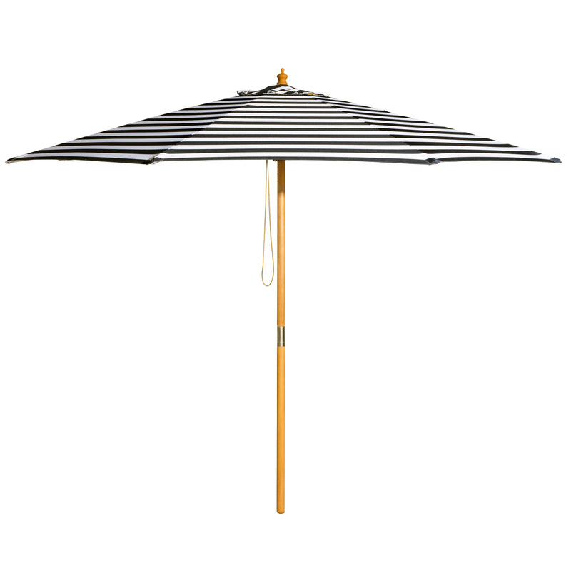 French Riviera - 3m diameter black and white stripe umbrella with cover