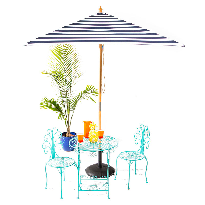 St. Tropez - 2m diameter square blue and white stripe umbrella with cover