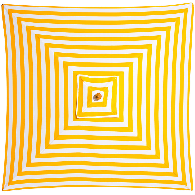 Sunny Marbella - 2m square yellow and white stripe umbrella with cover